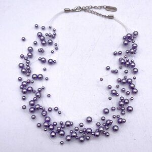 Vintage Kissaka Layered Purple Beaded Necklace Lobster Closure Signed 16"